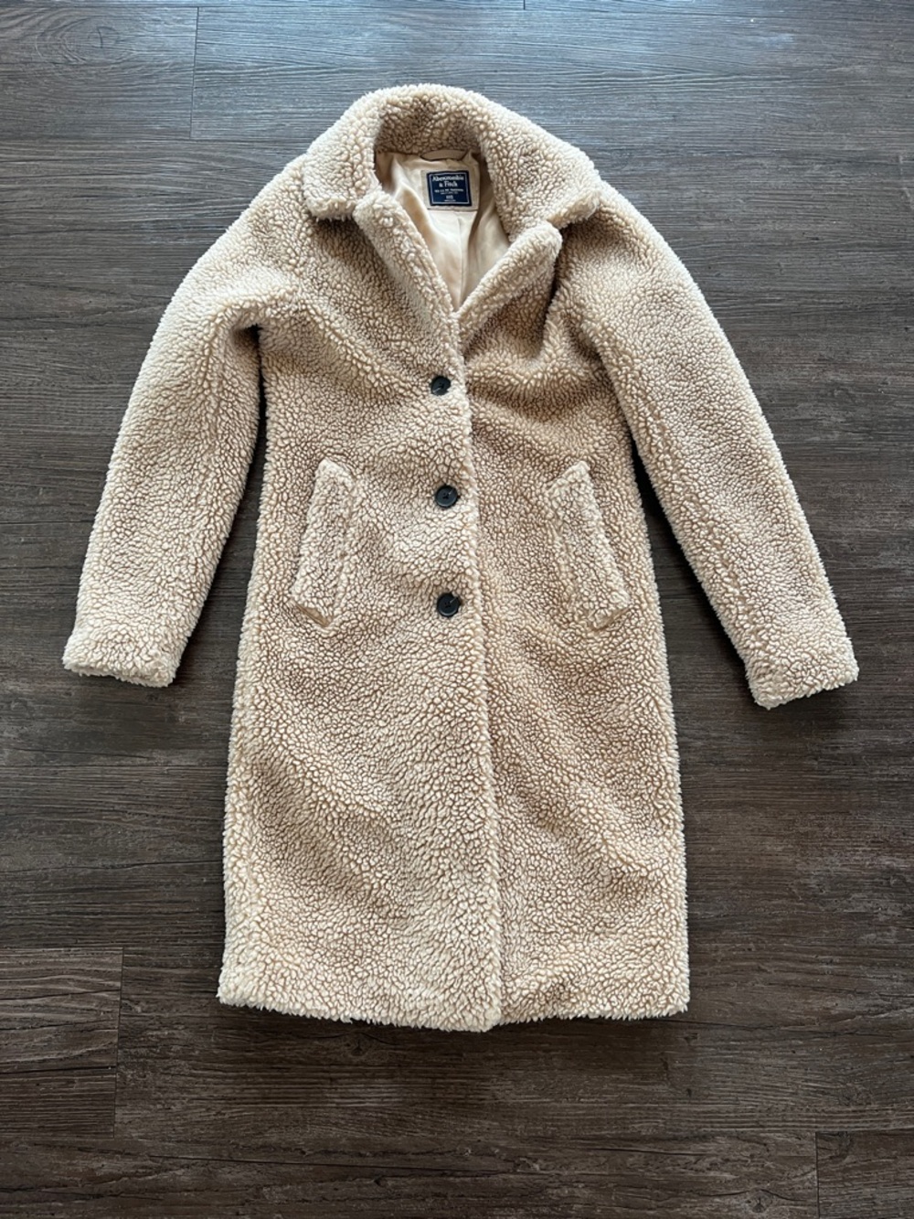 A&F Teddy Coat in Soft Beige Size XXS
